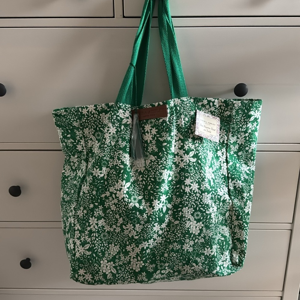 Laura Ashley Green and White Floral Tote Bag